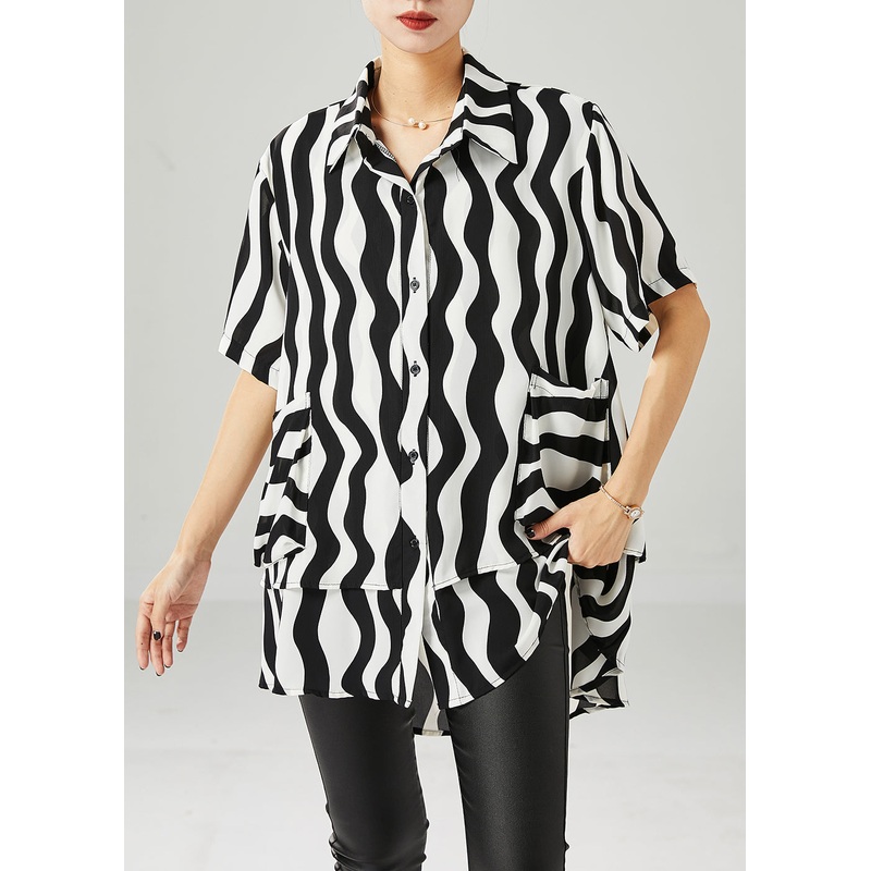 Black Wave Striped Spandex Shirts Oversized Summer