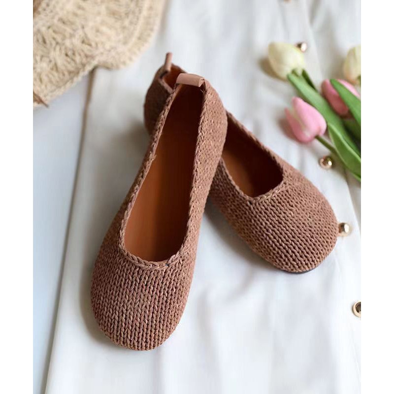 Boutique Comfortable Coffee Flat Shoes Sheepskin Splicing
