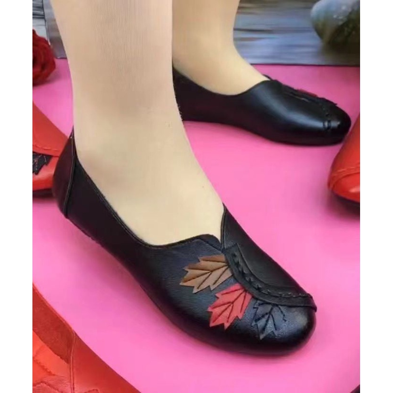 Faux Leather Flats Splicing Comfortable Black