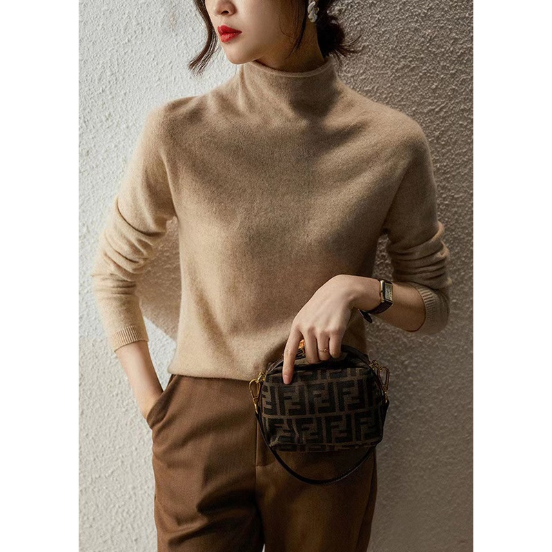 French Beige Hign Neck Warm Wool Sweaters Fall