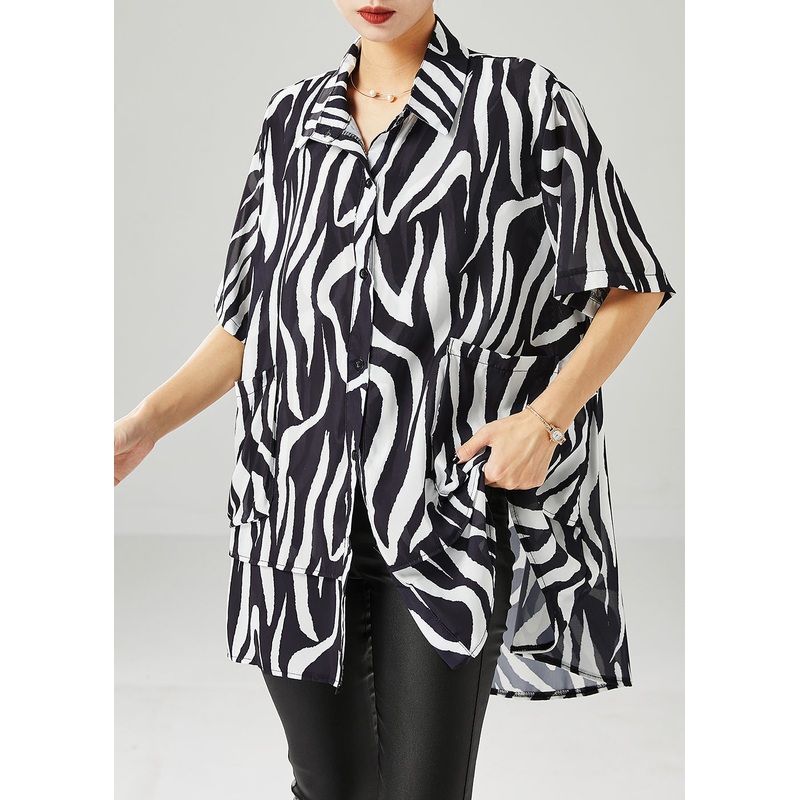 Italian Black Oversized Patchwork Spandex Shirt Top Summer