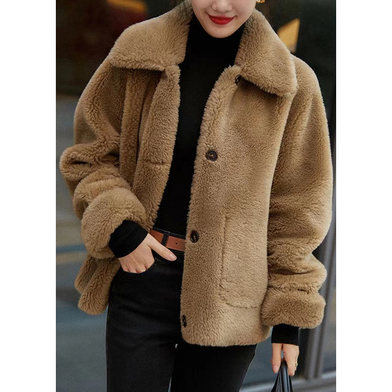 Italian Brown Peter Pan Collar Wear On Both Sides Wool Coats Winter