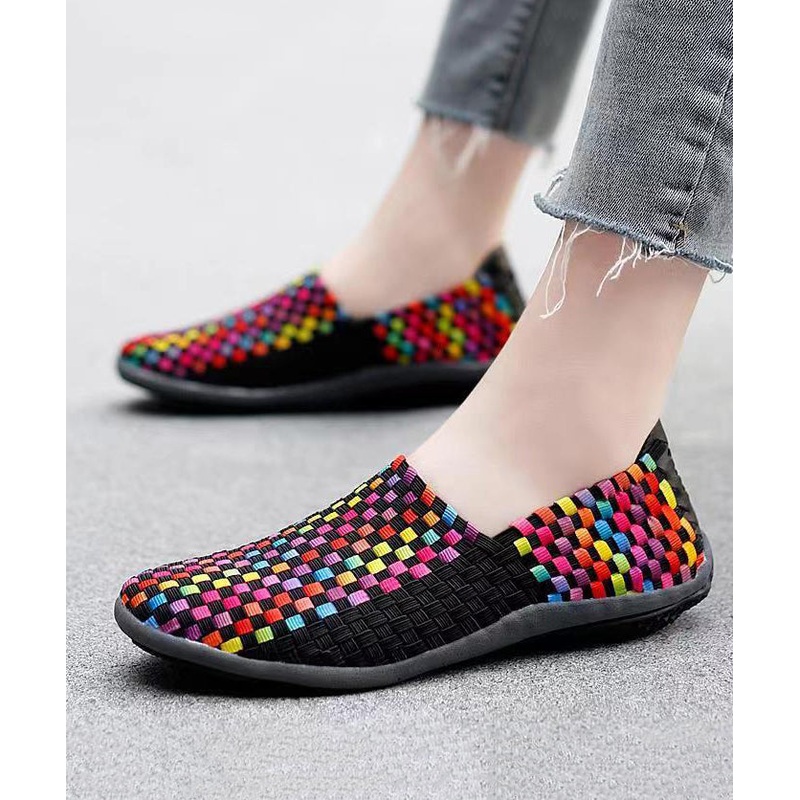 Knit Fabric Black DIY Soft Splicing Flats Shoes