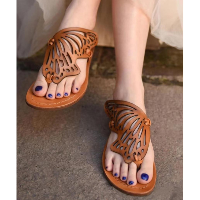 New French Flip Flops With Flat Bottoms Hollowed Out Butterfly Slippers