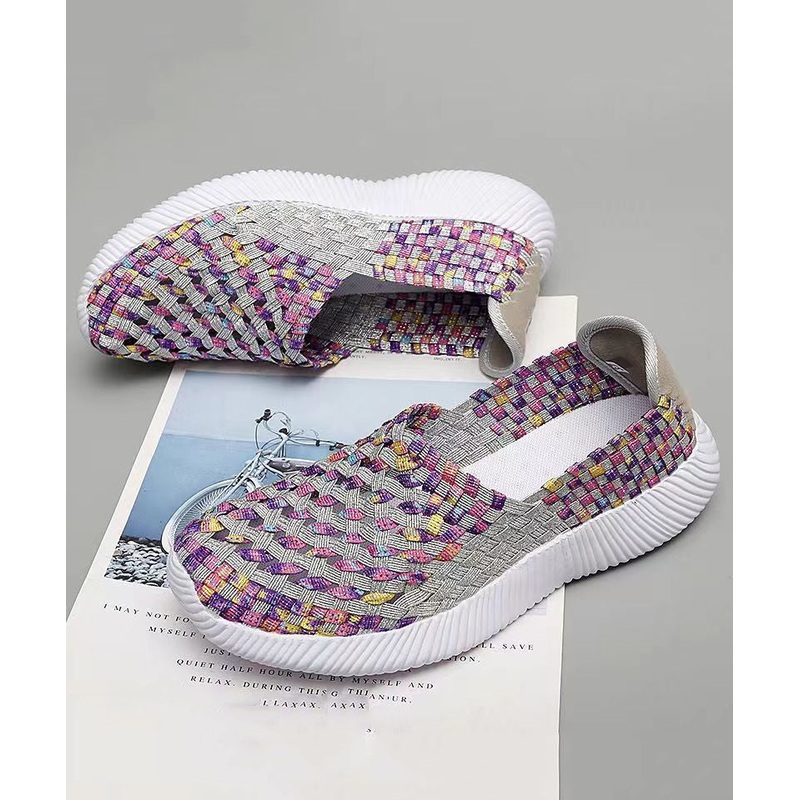 Purple Knit Fabric Flat Shoes Handmade Splicing Plus Size