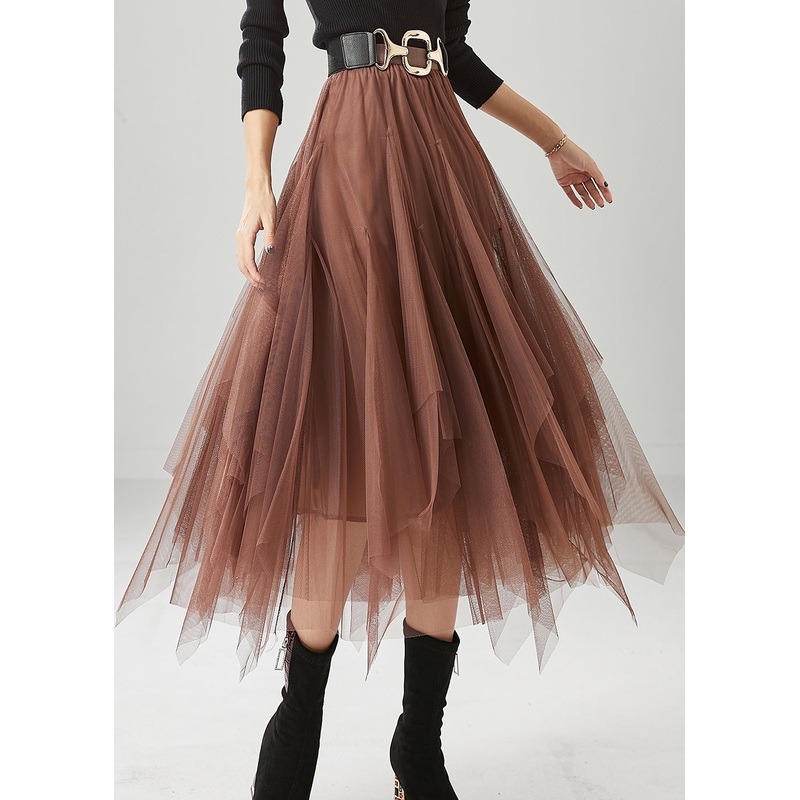 Stylish Khaki Asymmetrical Exra Large Hem Tulle Skirt Fall