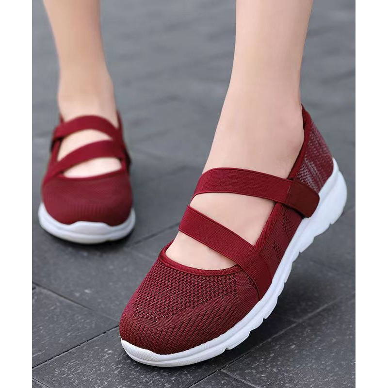 Women Splicing Flat Shoes Red Comfy Breathable Mesh
