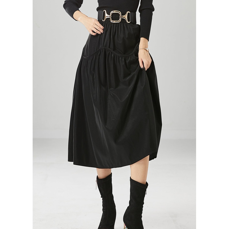 Chic Black Oversized Patchwork Cotton Skirts Fall
