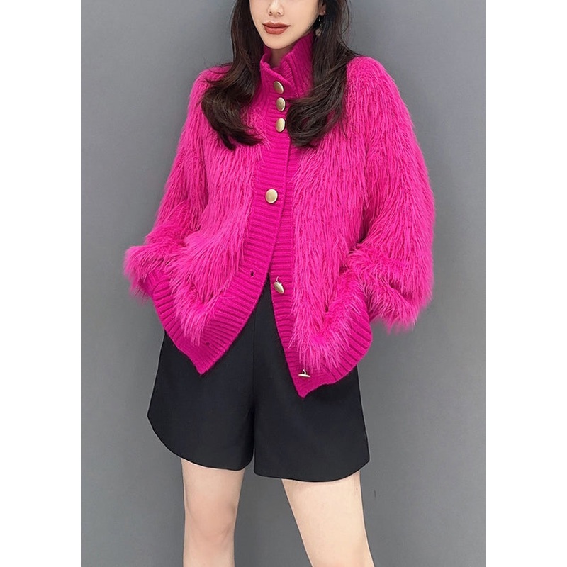 French Rose Stand Collar Button Mink Hair Knitted Coats Fall
