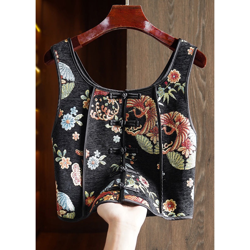 Handmade Black Embroideried Patchwork Cotton Vest Sleeveless