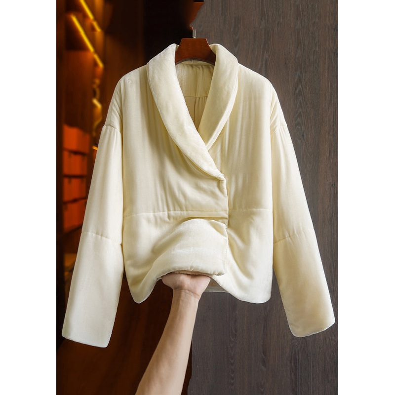 Loose Apricot Peter Pan Collar Button Silk Velour Parka Winter