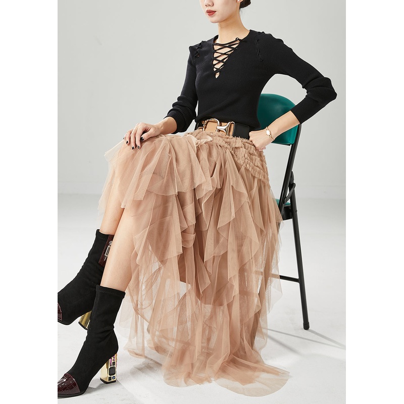 Modern Khaki Ruffled Tulle Skirts Summer