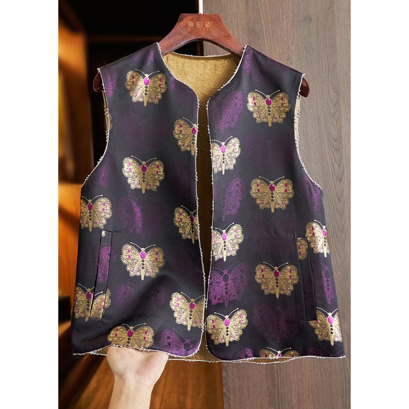 Vintage Purple Embroideried Nail Bead Silk Waistcoat Fall