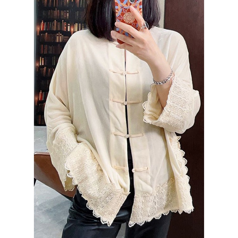 Vintage White Floral Button Silk Velour Coats Long Sleeve