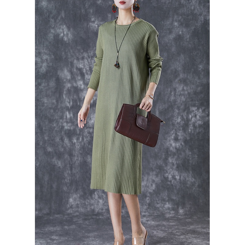 Bohemian Green Slim Fit Knit Long Dress Fall