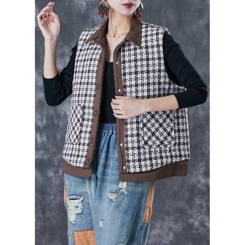 Boutique Coffee Plaid Patchwork Thick Cotton Vest Fall