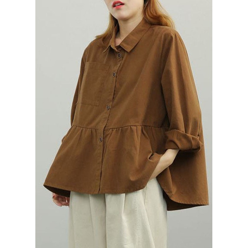 Casual Green Oversized Patchwork Wrinkled Cotton Loose Blouse Top Long Sleeve