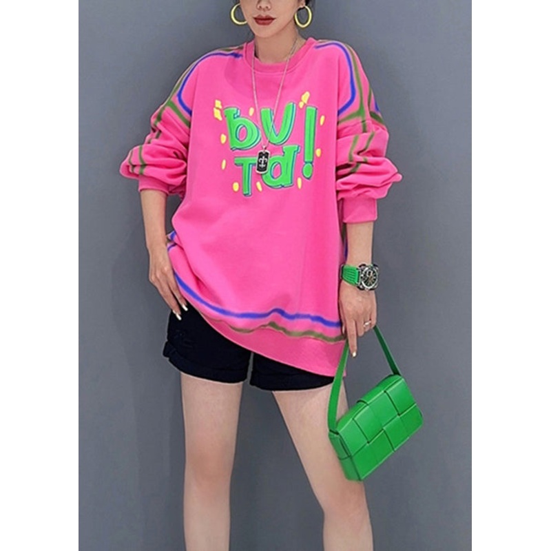 Casual Pink O Neck Letter Printing Patchwork Cotton Sweatshirt Fall
