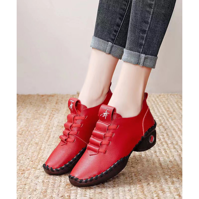 Casual Soft Splicing Chunky Red Cowhide Leather Dance Shoes