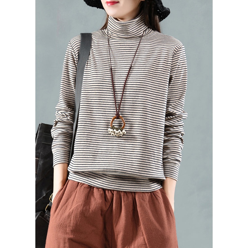 Coffee Patchwork Warm Fleece Top Turtleneck Long Sleeve