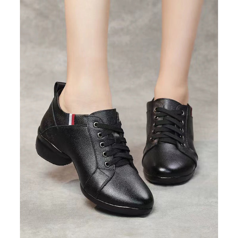 Comfortable Soft Black Cross Strap Cowhide Leather Dance Shoes