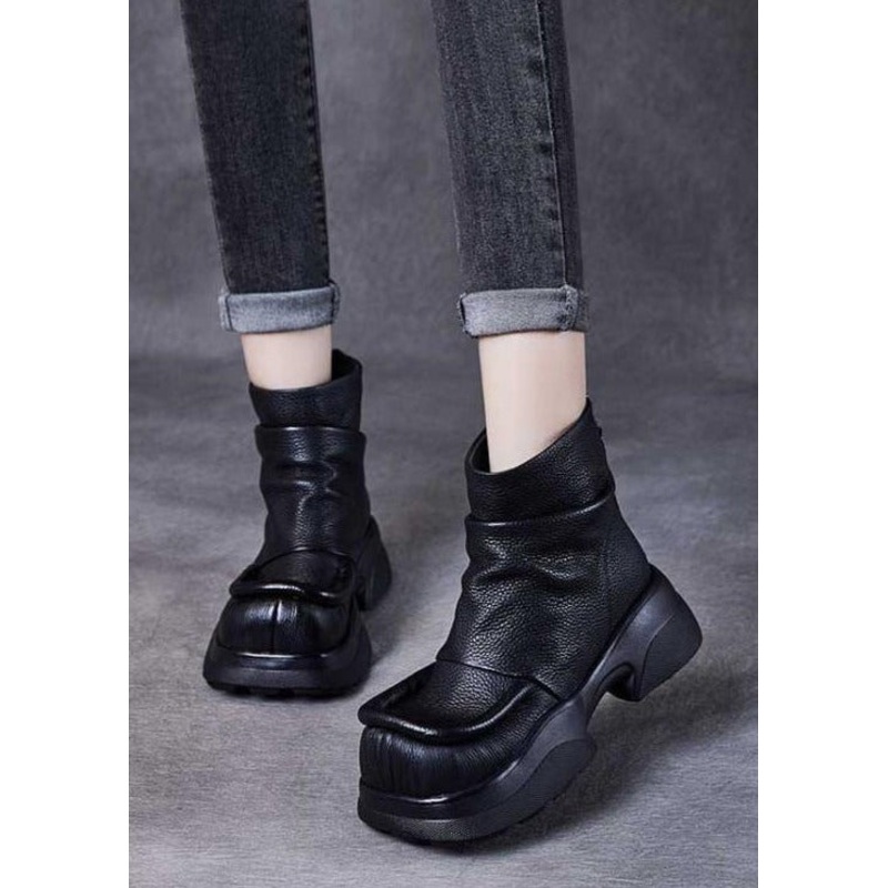 Dark Brown Boots Zippered Retro Splicing Platform Boots