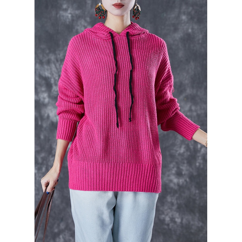 Fashion Rose Hooded Drawstring Knit Sweatshirts Tracksuits Fall