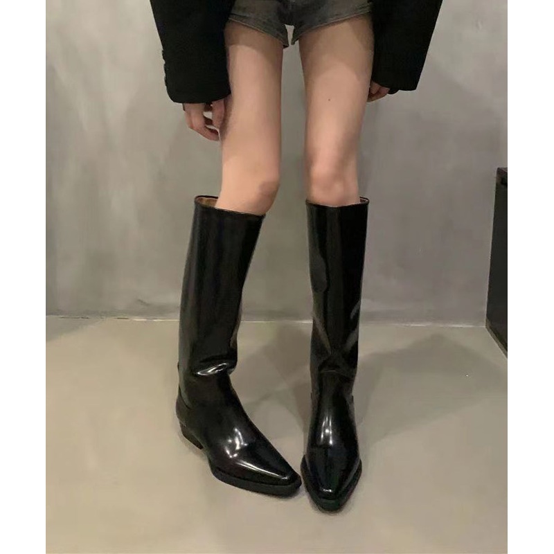French Black Pointed Toe Autumn Winter Knight Boots