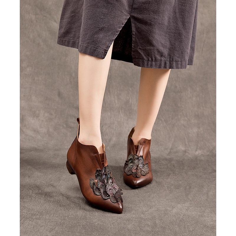 Original Design Ethnic Style Coffee Pointed Chunky Boots