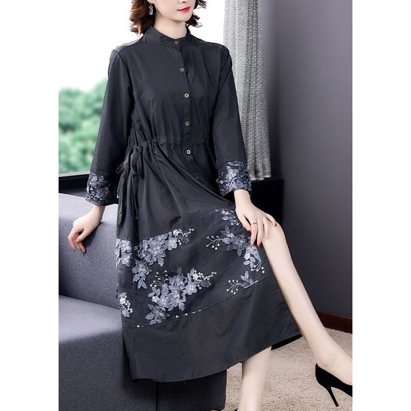 Plus Size Grey Tie Waist Lace Patchwork Cotton Trench Long Sleeve