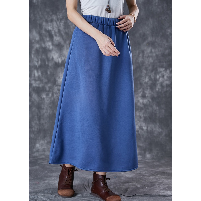 Women Blue Elastic Waist Cotton A Line Skirts Fall