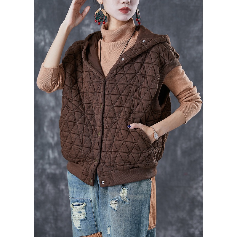 Art Brown Hooded Thick Cotton Vests Winter