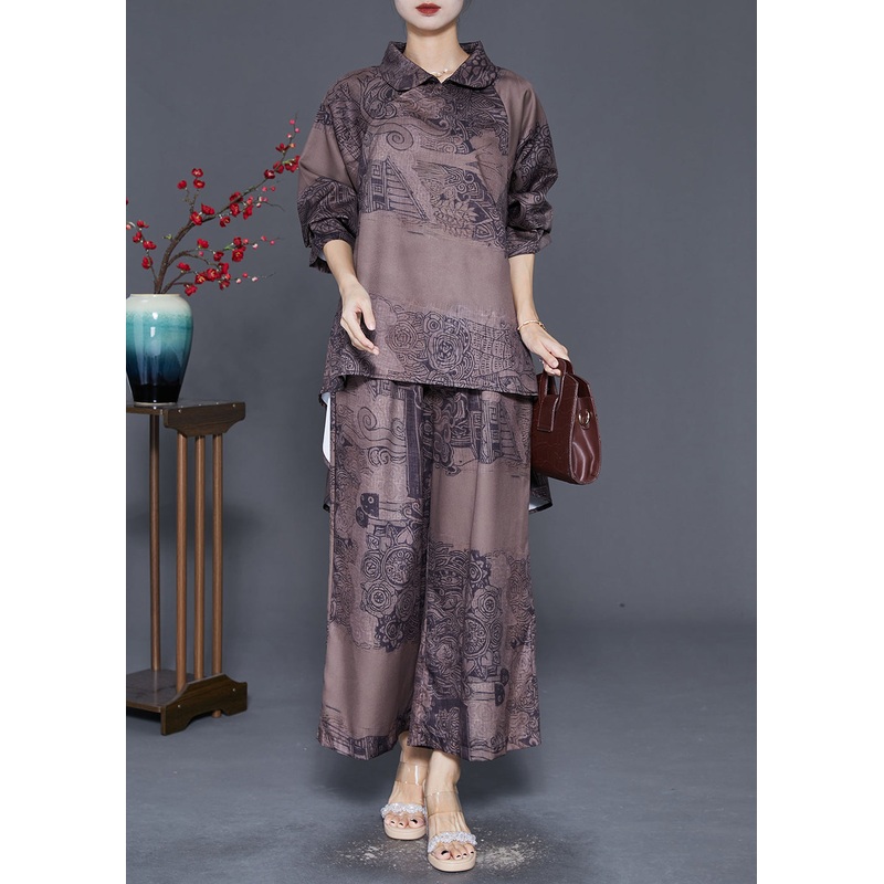 Art Chocolate Print Low High Design Two Piece Set Women Clothing Fall