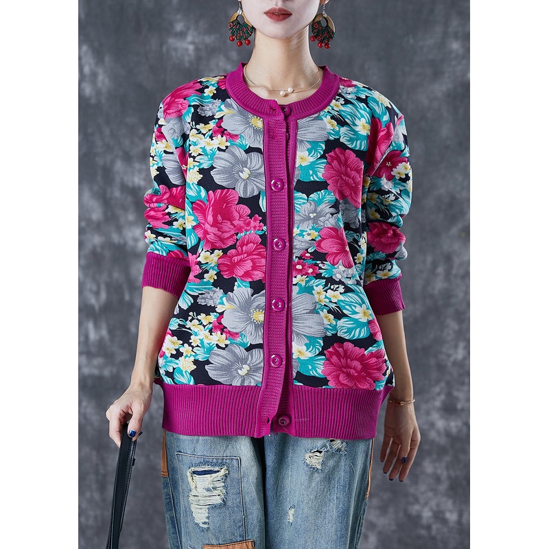 Art Rose Floral Print Thick Knit Sweaters Winter