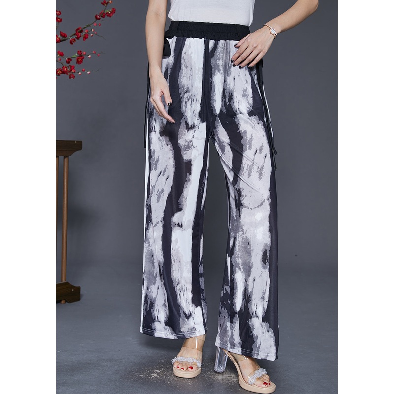 Black Tie Dye Chiffon Straight Pants Trousers Draping Fall