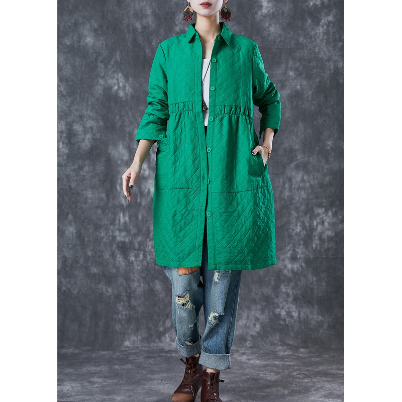 Bohemian Green Peter Pan Collar Plaid Cotton Coat Fall