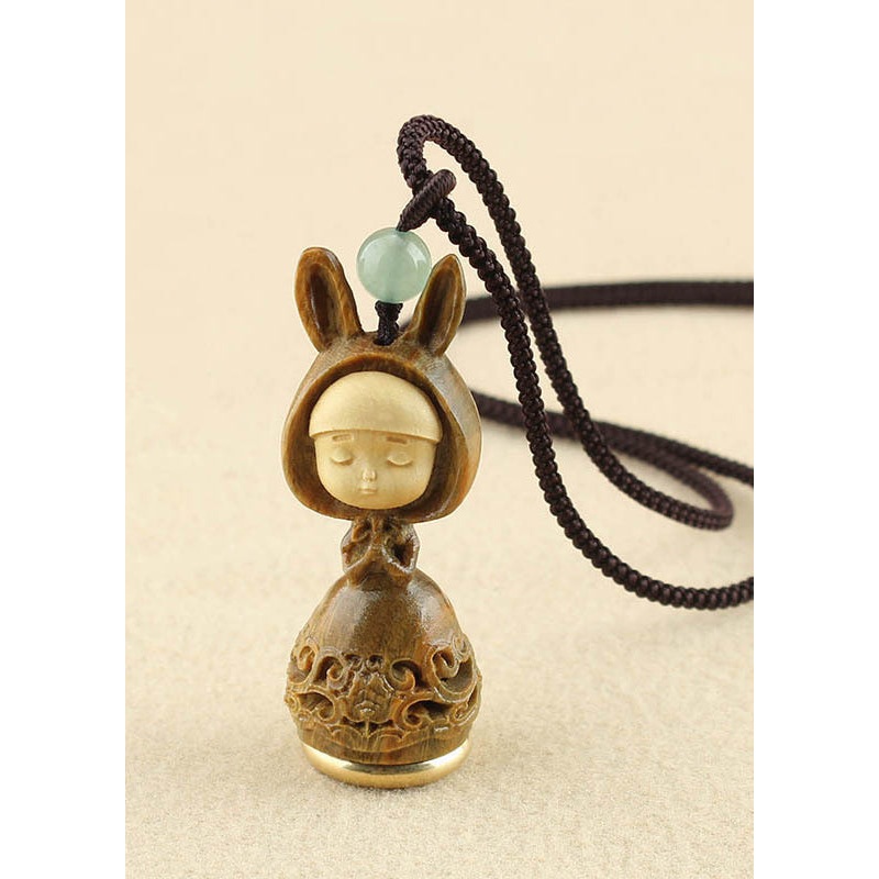 Boutique Ginger Jade Hollow Out Rabbit Girl Pendant Necklace
