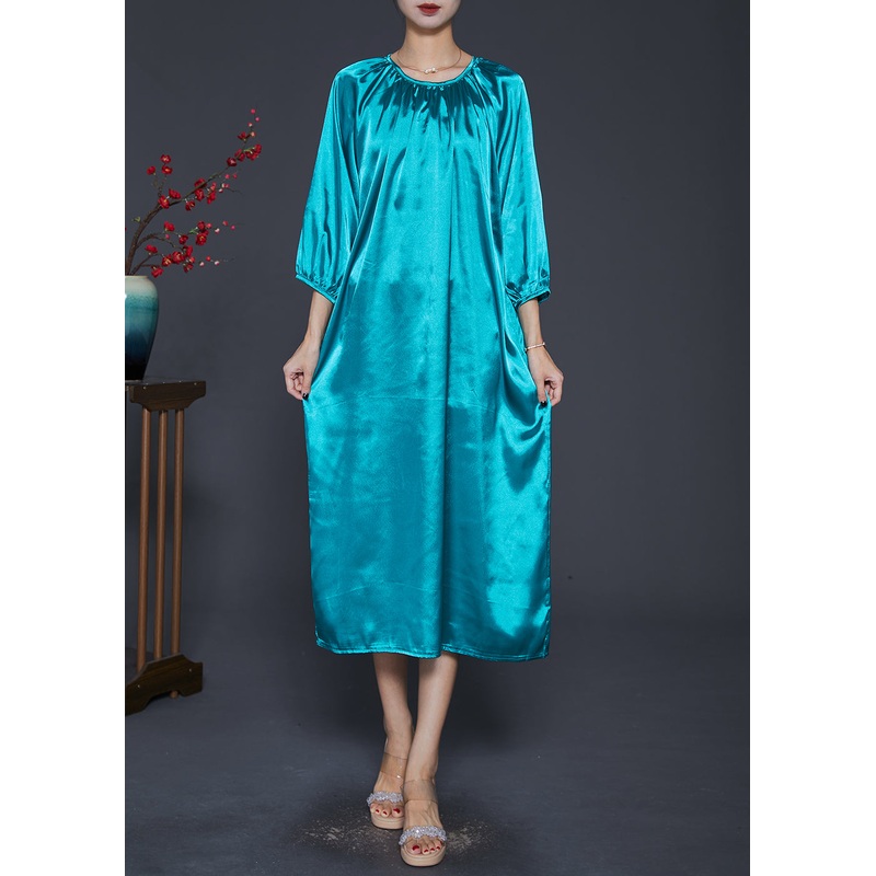 Boutique Peacock Green O-Neck Draping Silk Long Dresses Bracelet Sleeve