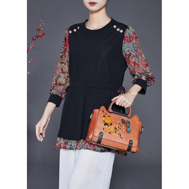 Chic Red Print Patchwork Spandex Fake Two Piece Shirt Fall