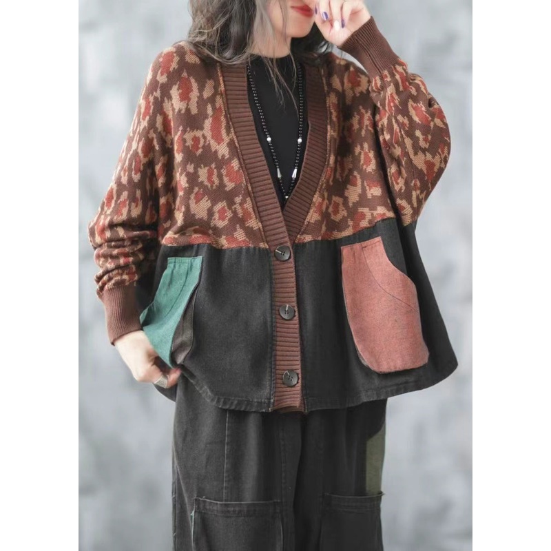Early Autumn New Black Oversized Knitted Spliced Denim Coat