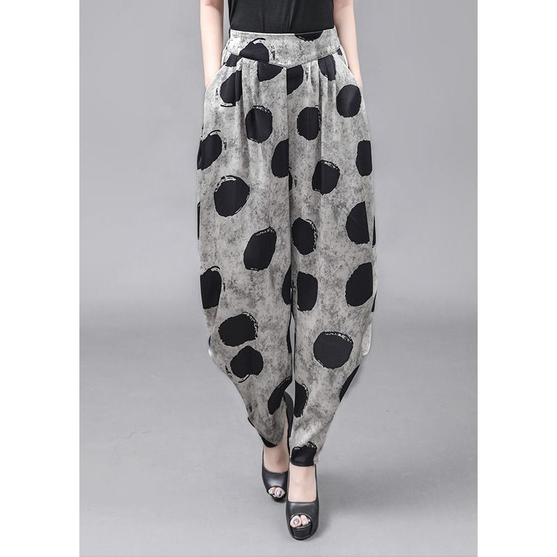 Ethnic Style Loose Elastic Waist Dot High Waisted Lantern Pants