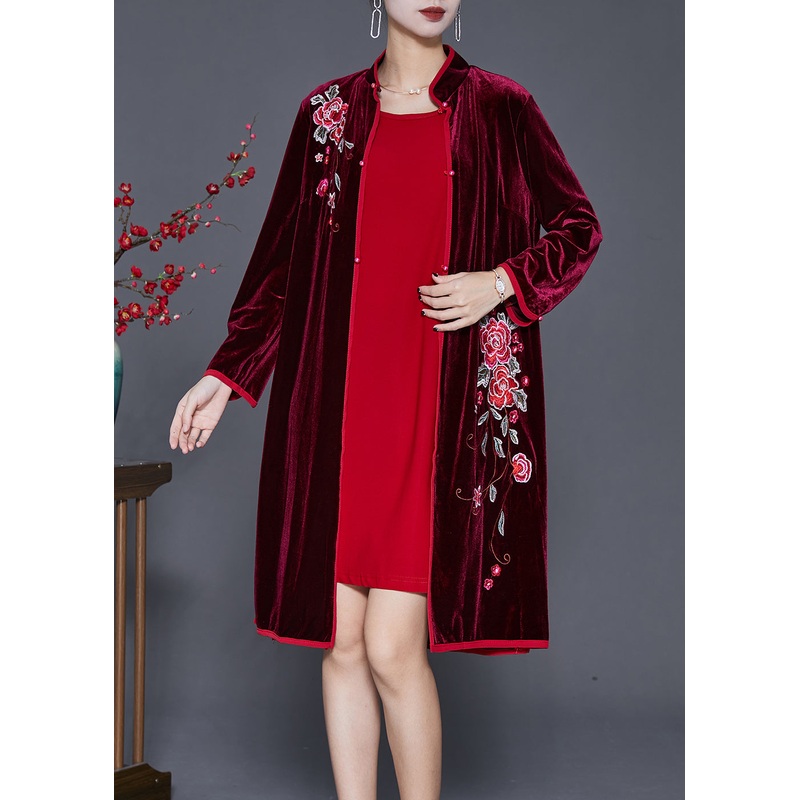 Fine Mulberry Embroideried Floral Silk Velour Women Sets 2 Pieces Fall