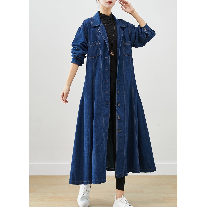 French Navy Slim Fit Exra Large Hem Denim Trench Fall