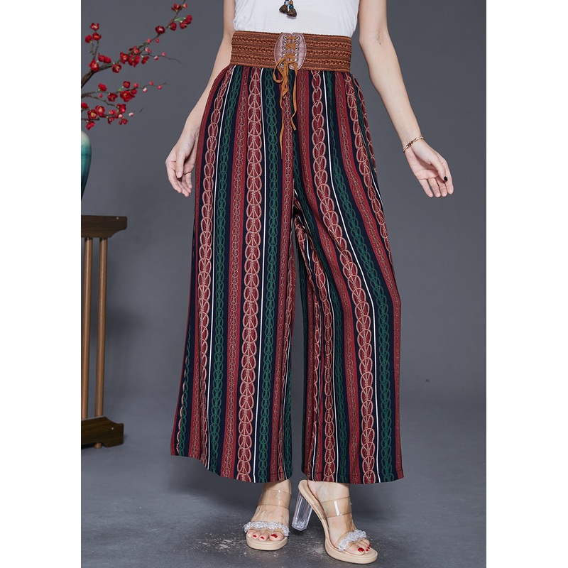 Modern Red Striped High Waist Chiffon Pants Fall