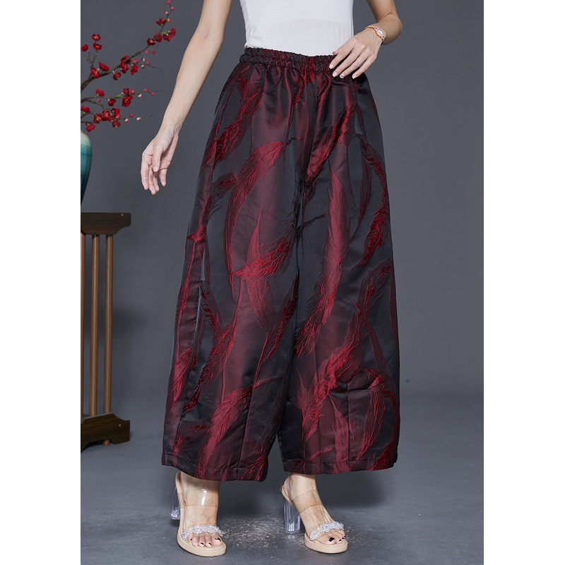 Organic Mulberry Feather Jacquard Pockets Silk Wide Leg Pants Fall