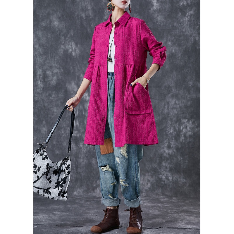 Rose Cotton Trench Coats Oversized Pockets Fall
