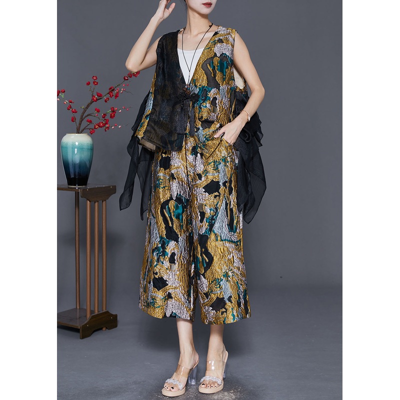 Unique Asymmetrical Patchwork Jacquard Two Pieces Set Fall