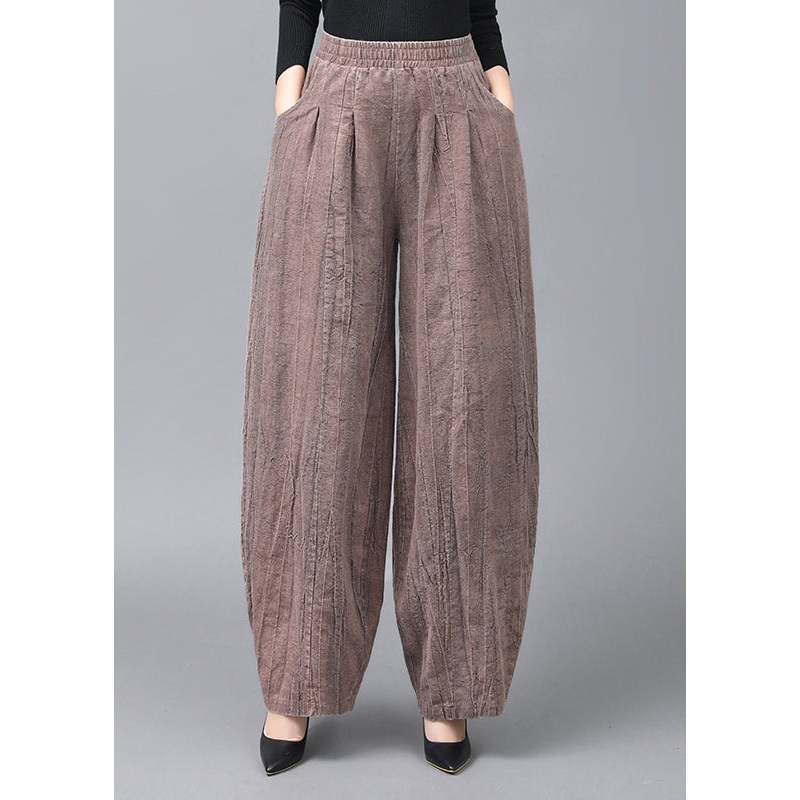 Vintage Light Coffee Pockets Patchwork Linen Lantern Pants Fall
