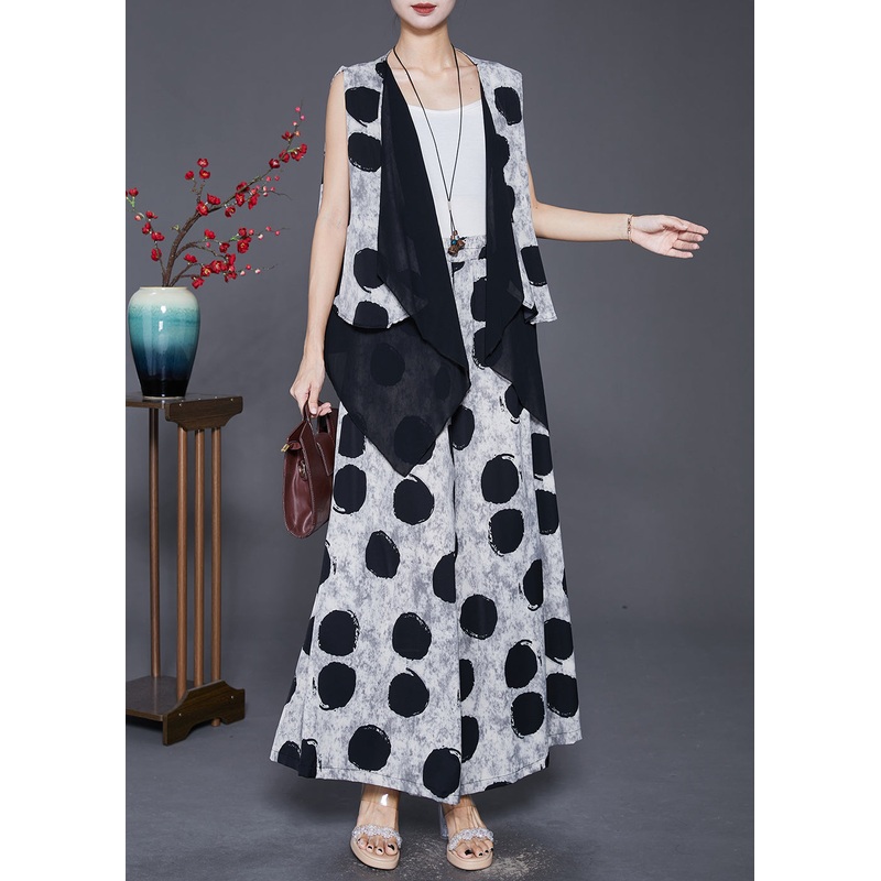 Vintage White Asymmetrical Patchwork Circles Cotton Two Piece Set Outfits Fall