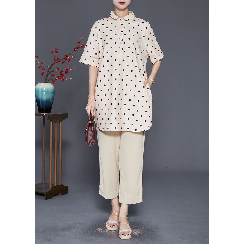 Women Khaki Oversized Dot Print Two Piece Set Women Clothing Fall